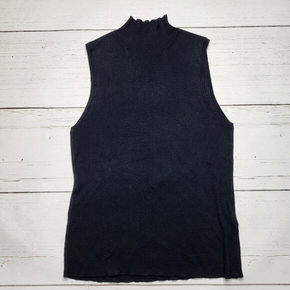 Madewell Merino Wool Silk Sweater Tank Sleeveless Top Mockneck Black Soft XL - Picture 3 of 8